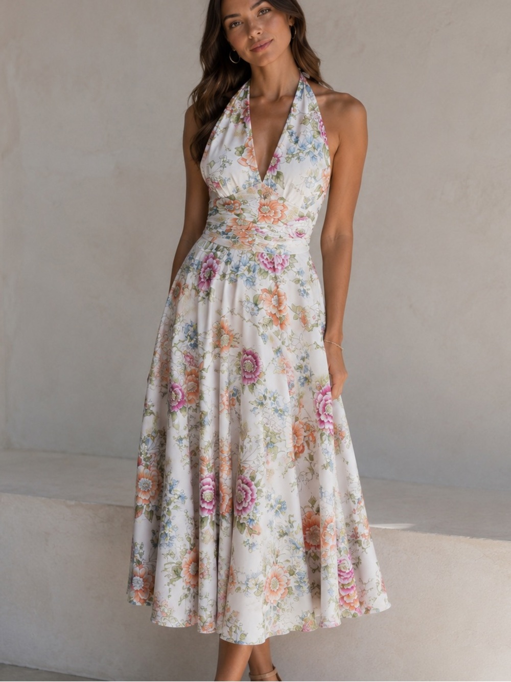 B. Moss Floral Halter Dress Fit & Flare Garden Party Size 2